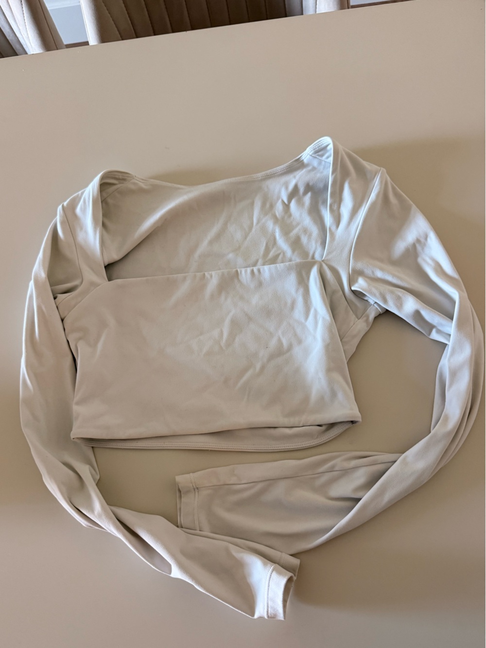 Amazon Women's Long-Sleeve Square-Neck Cropped Top in Off-White